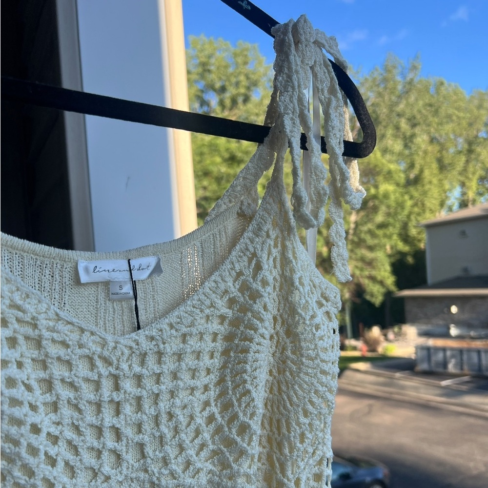 🆕 Line & Dot Cream Crochet Knit Maxi Dress Small Boho Beach Resort Cover Up - Picture 8 of 16